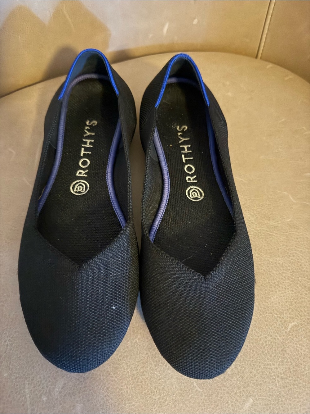 Rothy's Black Flats with Blue Trim